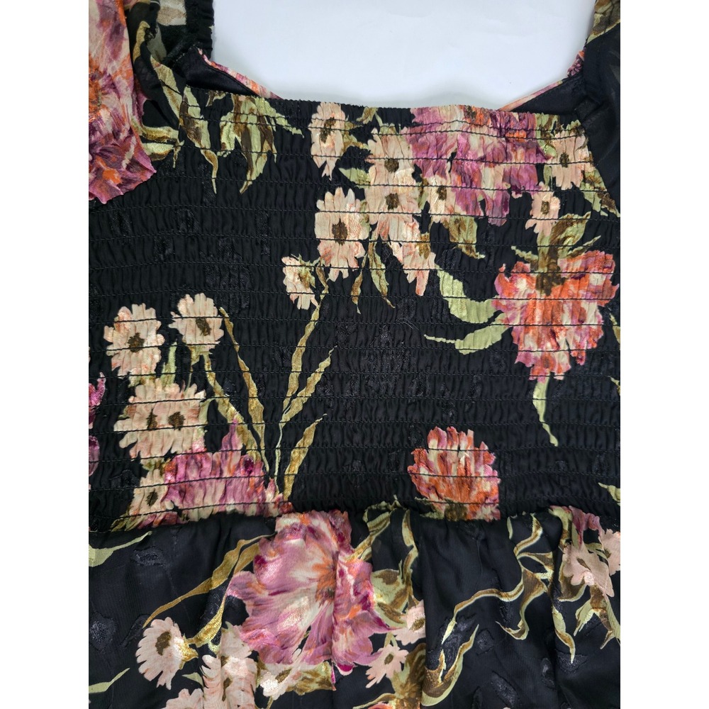 Lily Rose Floral Puff Sleeve Smocked Mini Dress Black Mauve Size Small - Picture 13 of 16